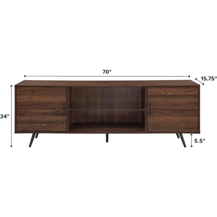 Mid Century Modern 2 Door Glass Shelf TV Stand for TVs Up to 80 Inches 70 Inch Tv Stands Furniture Luxury Cabinet Living Room