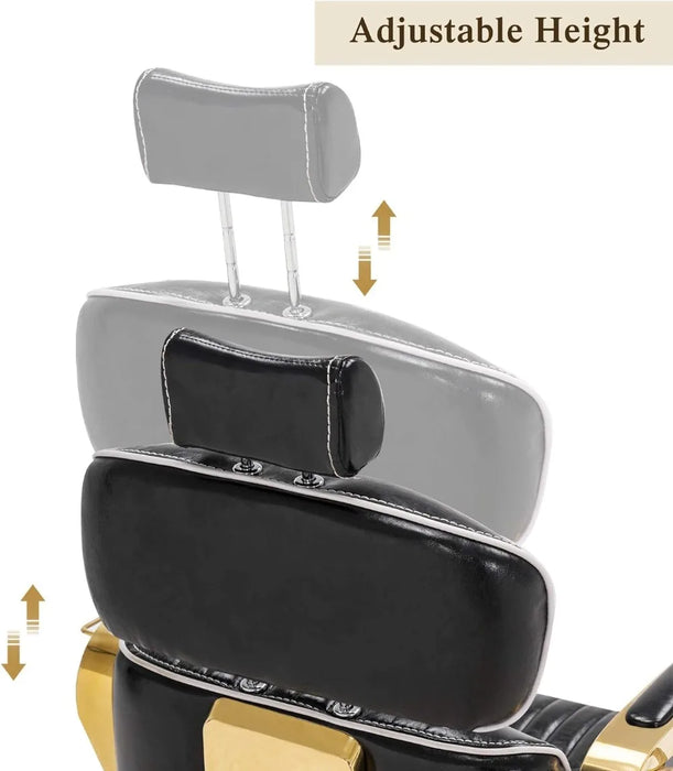 BarberPub Vintage Barber Chair Metal Hydraulic Recline Beauty Spa Salon Styling Equipment 3078 (Gold)
