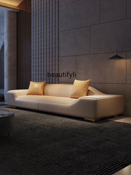 Italian Genuine Leather First Layer Cowhide Modern Minimalist Nordic Shaped Sofa Small Apartment Living Room