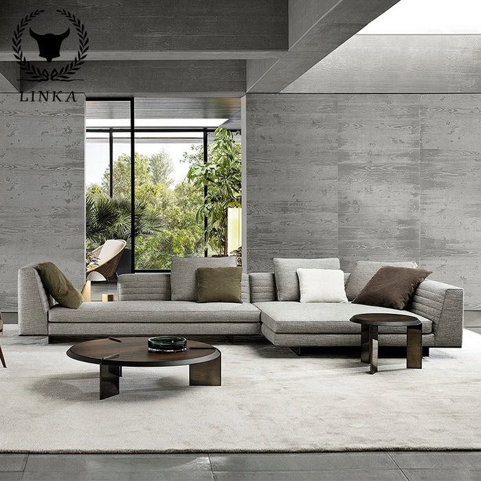 The new living room is simple, modern cloth sofa, home industrial style, cotton and linen for three and four.