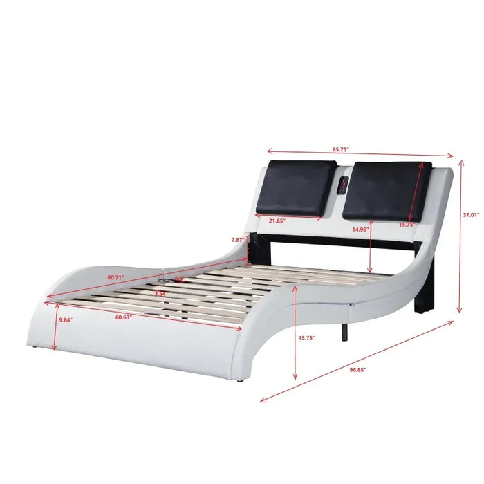 Leather Upholstered Platform Bed Frame with led lighting ,Bluetooth connection to play music /RGB control