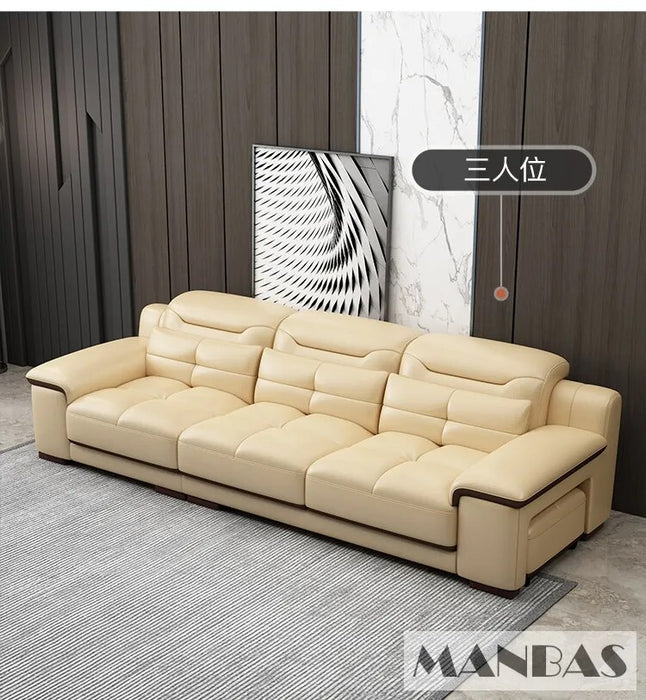 MINGDIBAO Modern Sectional Sofa Set with Cup Holder, USB, Adjustable Headrests & Bluetooth Speaker Living Room Couch with Stools
