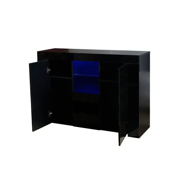 Kitchen Sideboard Cupboard with LED Light, High Gloss Dining Room Buffet Storage Display Cabinet with Drawer and 2 Doors