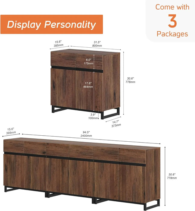 Modern TV Stand for TVs up to 100 inch, 3 in 1 Entertainment Center Console with Adjustable Shelves and Metal Base,Brown