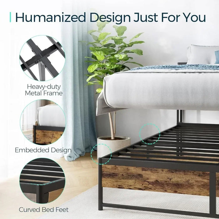 Bed FrameBed Frame with 4 drawers and headboard, Bed Frame with RGB lights and fast charger with storage