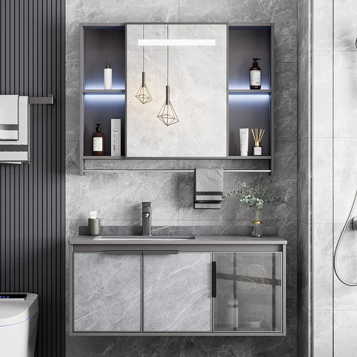 Customizable Aluminum Gold Bathroom Cabinet Set Bathroom Washbasin Ceramic One-piece Sink Decoration Furniture