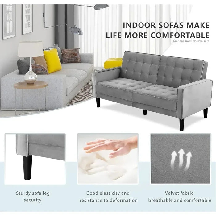 loveseat Couch, Mid-Century Velvet Upholstered Futon Sofa Bed, Fold Up/Down Adjustable Sleeper Sofa for Living Room, Apartment