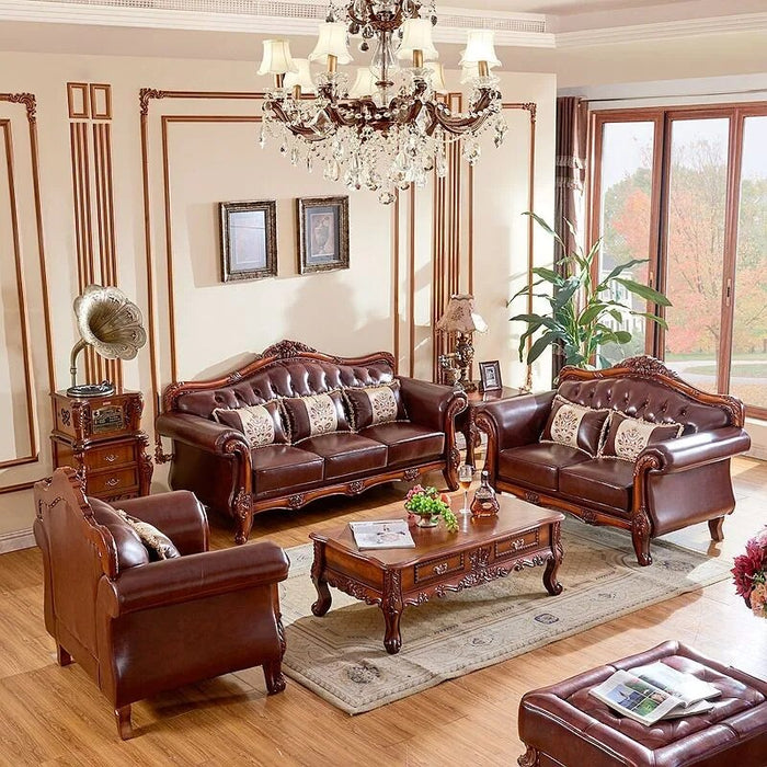 high quality  European  antique living room sofa furniture genuine leather set hd04