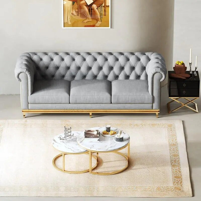 Nordic Office Upholstered Chesterfield Sofa ArmChair High Quality Grey Fabric Sofa Set Muebles Hogar Bedroom Furniture WXHYH