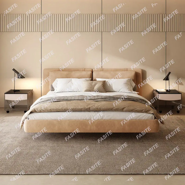 Suspended bed is light and luxurious, modern double master bedroom Italian minimalist bed, Nordic bedside cover soft bag