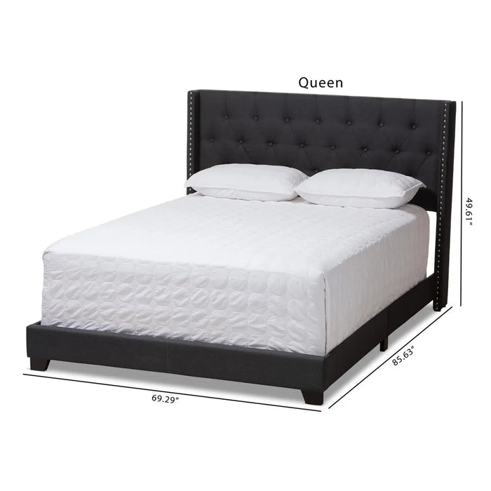 Wooden Bed Frame King Size Brady Modern and Contemporary Charcoal Gray Fabric Upholstered King Size Bed Beds & Furnitures Trees