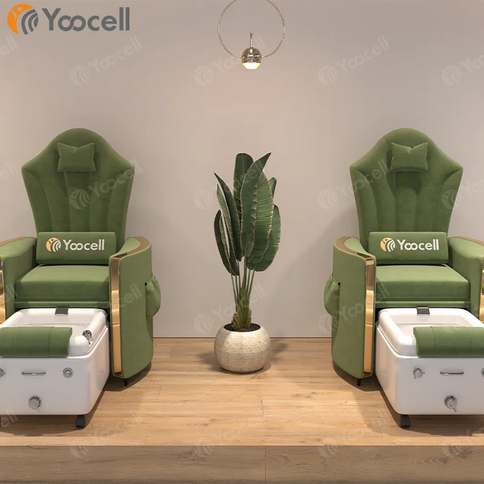 Yoocell top sales beauty salon furniture luxury green color pedicure foot spa massage chairs magnetic jet for nail salon