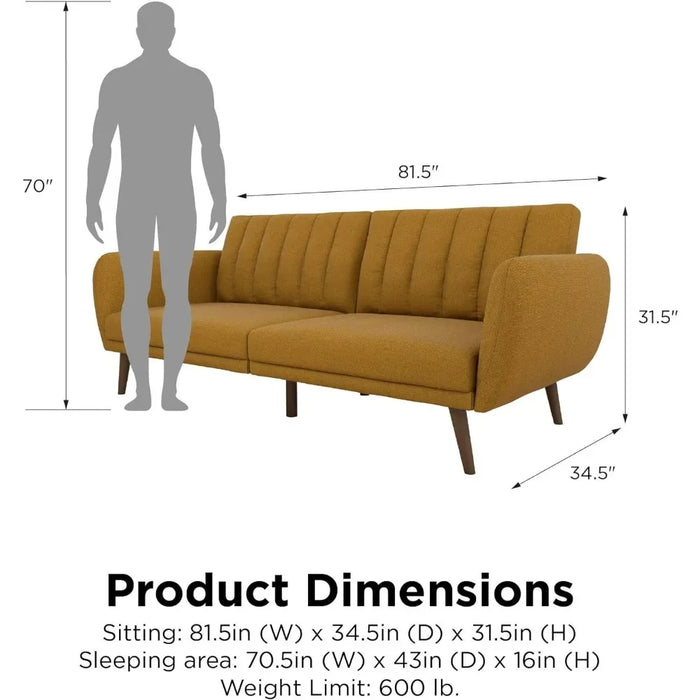 Living Room Sofas Sofa Futon - Premium Upholstery and Wooden Legs - Mustard Couch Sofas