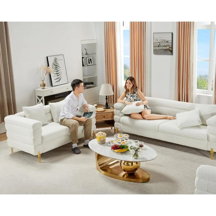 AMERLIFE Sofa, Oversized Sofa- 85 inch, 3 Seater Sofa Comfy Sofa for Living Room- White Deep Seat Sofa, Bouclé Couch