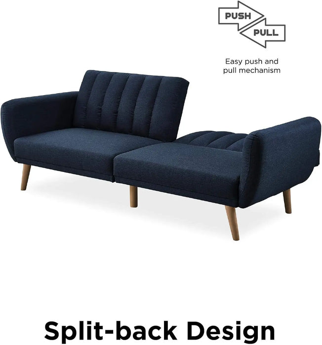 Novogratz Brittany Futon, Convertible Sofa & Couch, Blue Linen