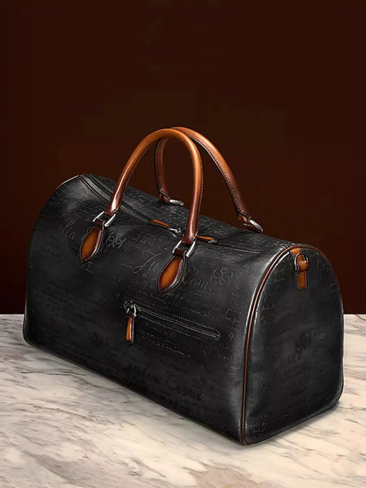 Men's High-End Travel Bag Genuine Leather Large-Capacity Portable Boston Bag Retro Short-Distance Business Trip Luggage Bag