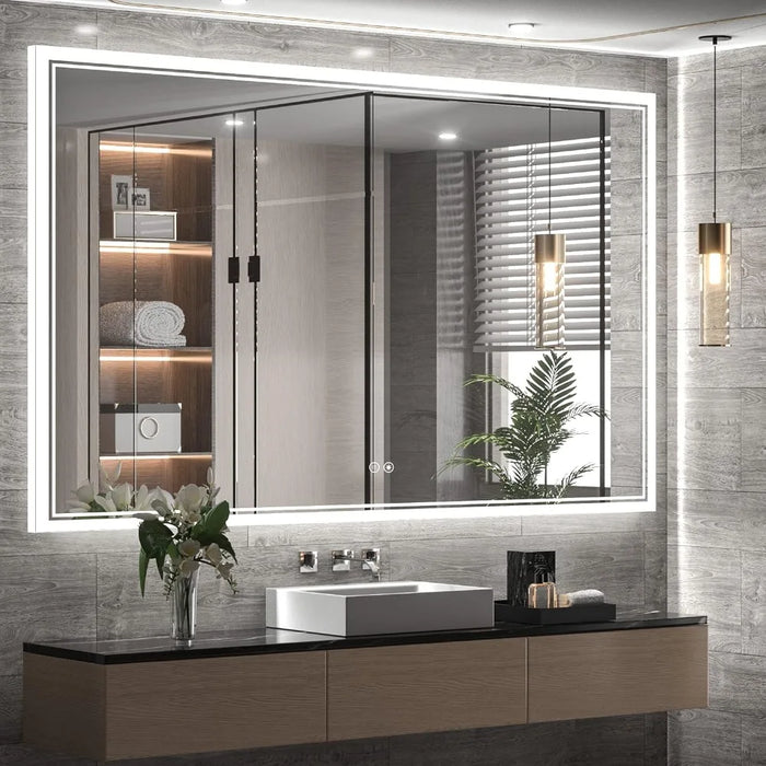 Bathroom Mirrors Free Shipping Mirror Bathroom Mirror Frontlit and Backlit 3-Color Home Decor Vanity Makeup Mirror Dimmable Bath