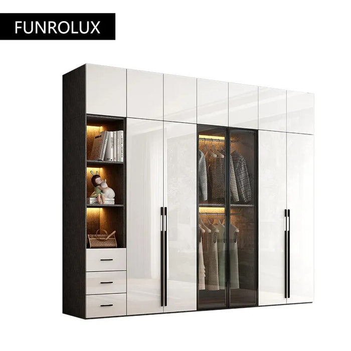Modern minimalist light luxury high-gloss wardrobe bedroom swing door Nordic large wardrobe locker glass door wardrobe