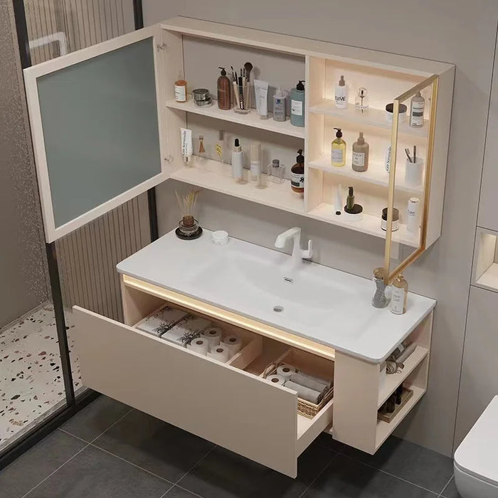 Solid Wood Cabinets Modern Smart Mirror Integrated Bwashbasin Bathroom Vanity Cabinet With Sink Home Furniture