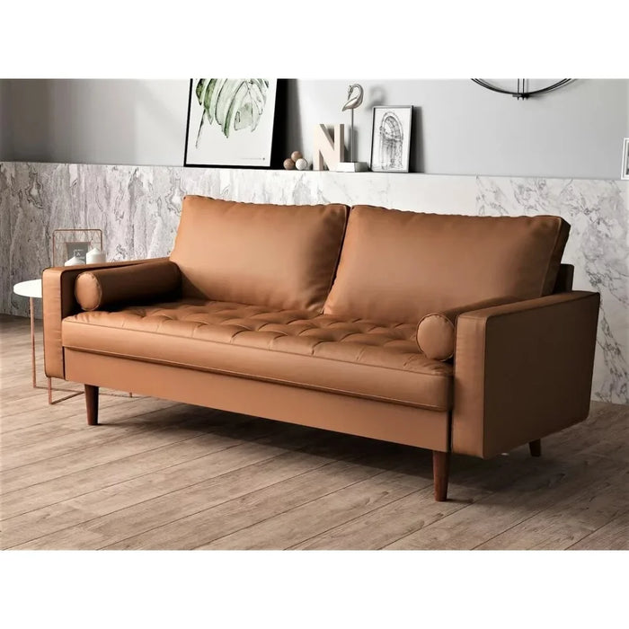 Living Room Faux Leather Sofa, Medieval Design, Wood Frame Brown Sofas