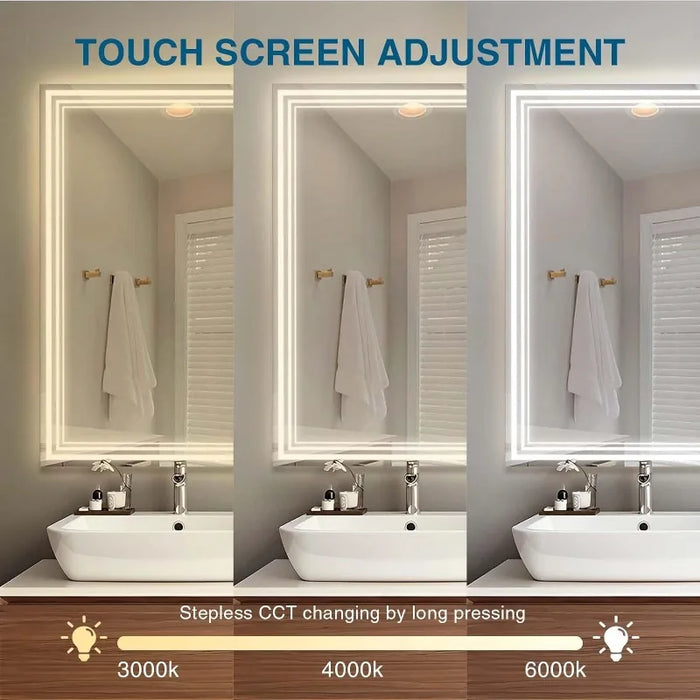 onerbl LED Lighted Mirror, Bathroom Touch Dimmable LED Lighted Mirror, 32×40 Inch Wall Mounted Modern Bathroom Lighted Mirror