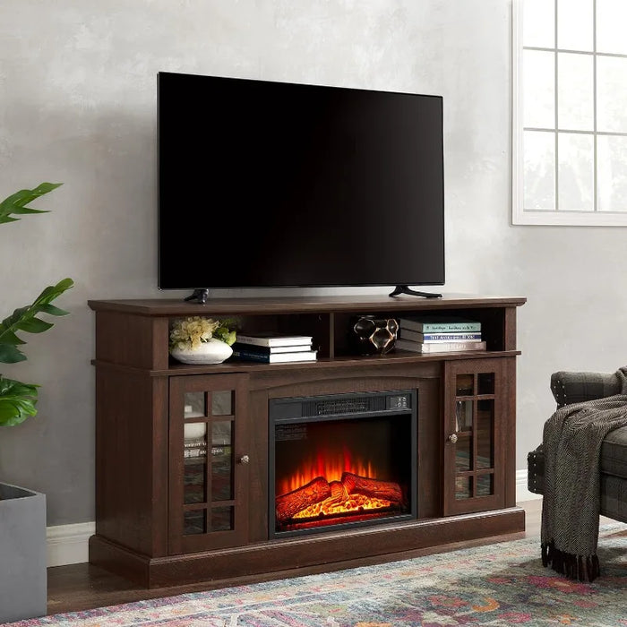 TV Stand with 24.5'' Fireplace 58'' Modern Media Entertainment Center with Farmhouse Wooden Door Storage Cabinet for Living Room