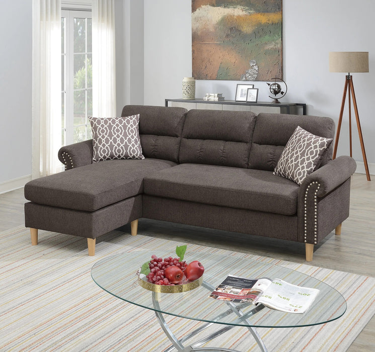 Tan Color Polyfiber Reversible Sectional Sofa Set Chaise Pillows Plush Cushion Couch Nailheads