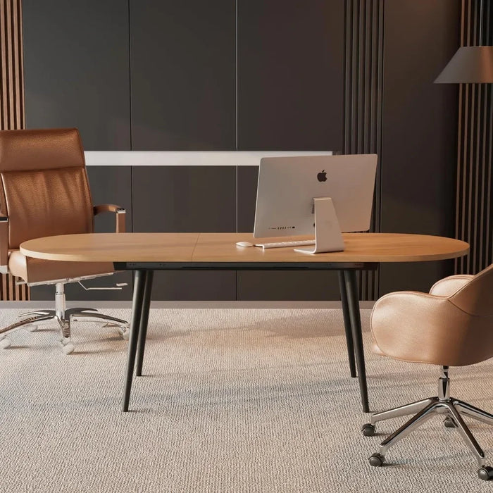 75" X 32" Expandable Dining Table - a Oval Wooden Table Top With Metal Legs Room Furniture Home