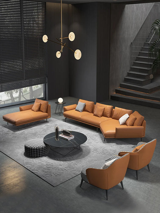Italian luxury minimalist leather sofa living room creative Nordic Italian abnormity