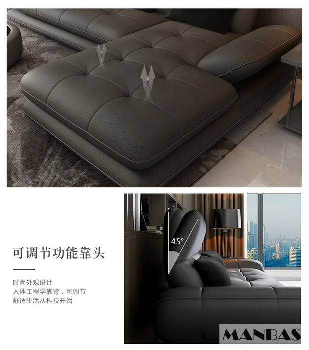 Elegant Italian Leather Couch for Living Room Sofas Sets with Adjustable Headrests and Armrests Genuine Leather Sectional Sofa