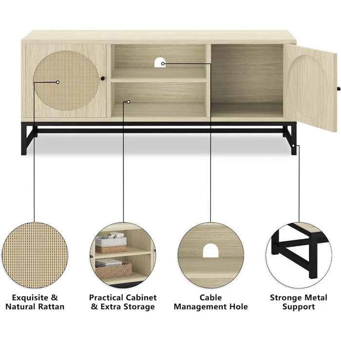 47.2'' L X 15.75'' W X 22'' H Home Furniture for Tv Rattan TV Stand Easy Assembly Rustic Oak Beige Cabinet Living Room Table