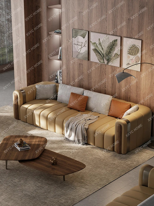 Leather Sofa Straight Row Three-Seat First Layer Cowhide Living Room Sofa