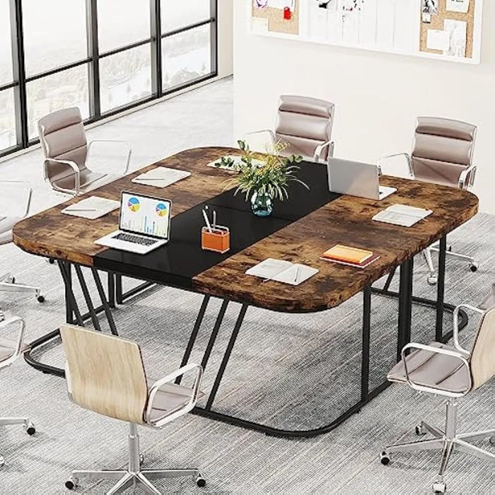 Executive Desk, Home Office Computer Desk, Rustic Large Conference Table with Heavy Duty Metal Frame, Bussiness Fu