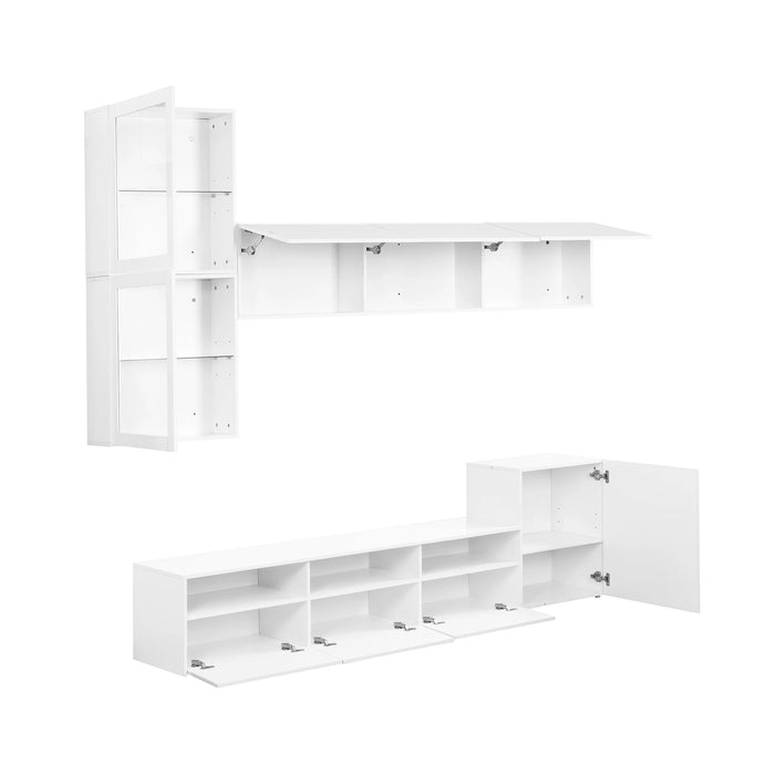 Ample Storage Space TV Stand for TVs Up to 75" , Entertainment Center with Wall Mounted Floating Storage Cabinets