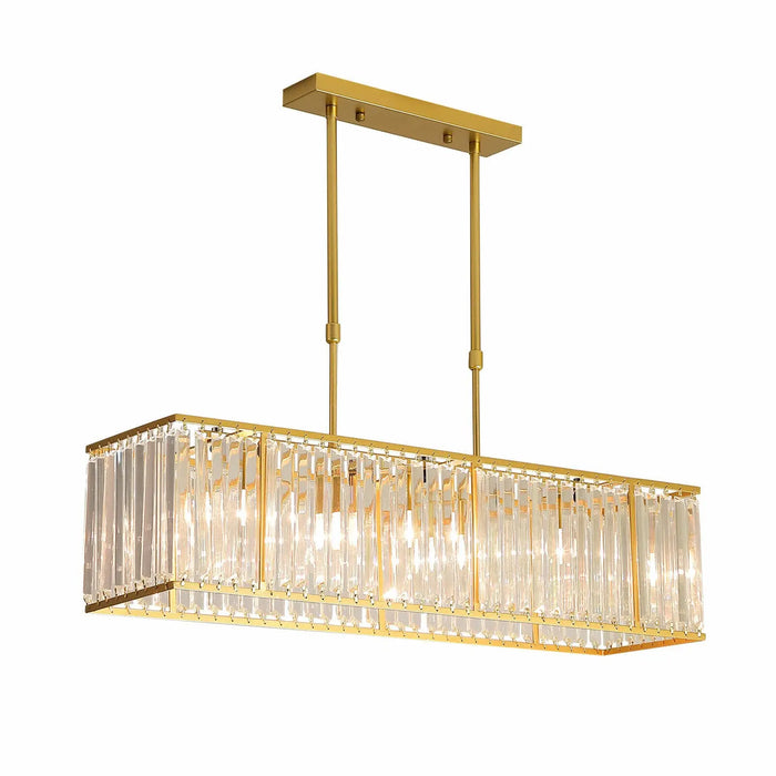 Contemporary Modern Chandelier 3-Light Crystal Chandelier Linear Rectangular Pendant Ceiling Lighting Fixture Adjustable Height
