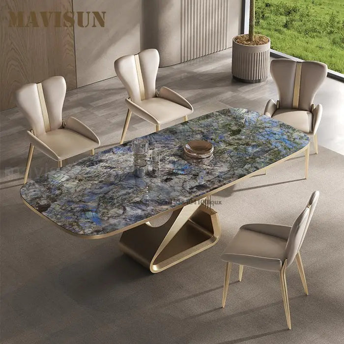 Luxury Kitchen Tables Six Chair In Blue Design Table Frame Granite Marble Panel Countertop Home Furniture White Dining Room Sets