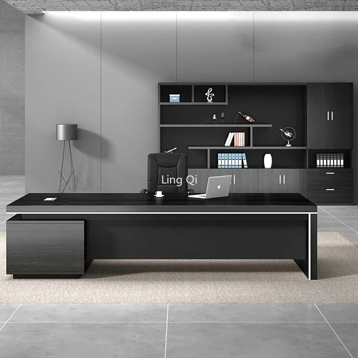Light Luxury Minimalist Office Desk Black Executive Home L Shaped Computer Desk Reception Floor Mesa Escritorio Office Furniture