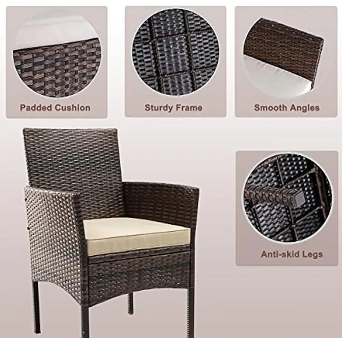 4 Pieces Porch Backyard Garden Outdoor Furniture Rattan Chairs and Table Wicker Conversation Set With Beige Cushions Sets Patio
