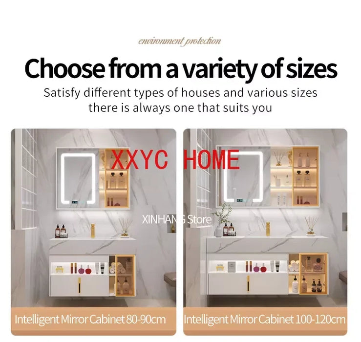 New Light Luxury Slate Bathroom Cabinet Intelligent Induction Double Washbasin Full Sets Solid Wood Furniture Custom Wash Table