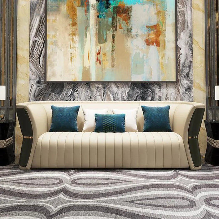 Modern Luxury Leather with Wooden Sofa Set, Leather Couch for Living Room Luxury Sofa