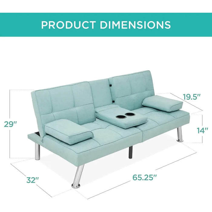 Living Room Sofas Linen Modern Folding Futon, Reclining Sofa for Apartment, 2 Cupholders Sofas