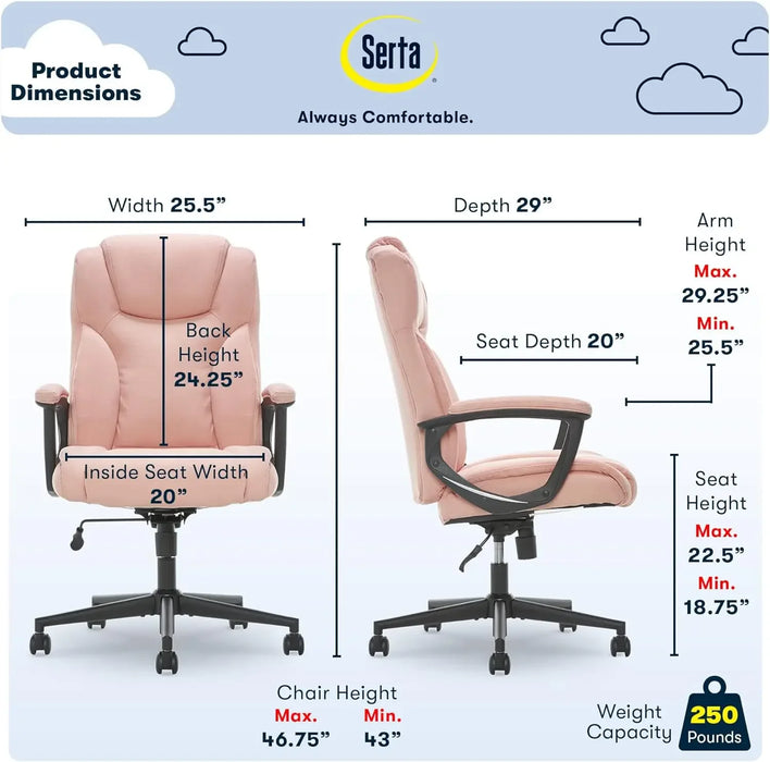 Executive High Back Office Chair with Lumbar Support Ergonomic Upholstered Swivel Gaming Friendly Design, Microfiber