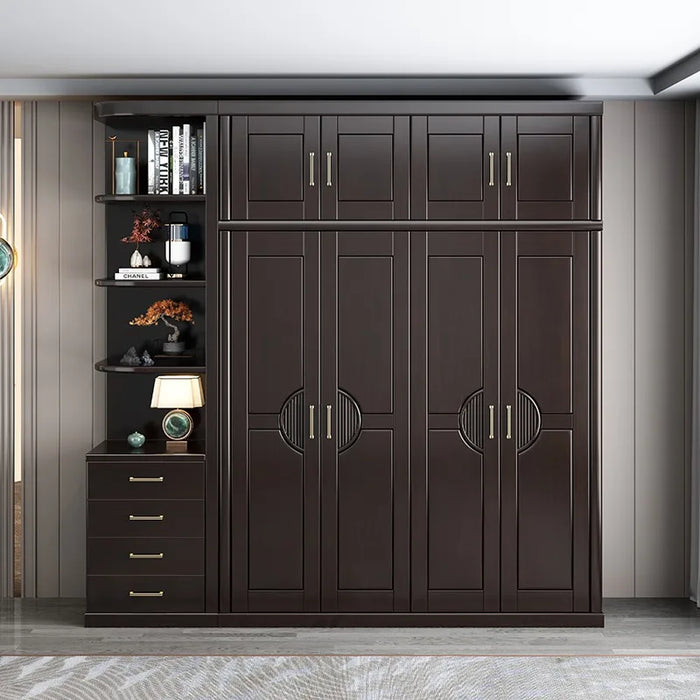 New Chinese solid wood wardrobe home bedroom coat cabinet Modern simple storage log cabinet