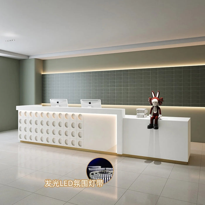 Lighting Reception Desk Console Checkout Counter Cabinet Information Barbershop Beauty Salon Theke Rezeption Reception Furniture