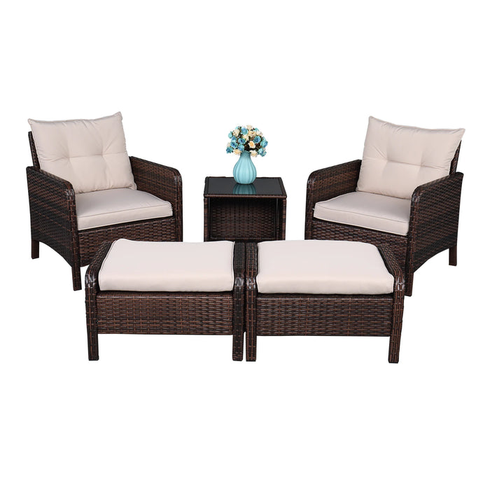 5 Piece All Weather Terrace Conversation Set 2 Sofas 2 Ottomans 1 Coffee Table Rounded Arms Brown Gradient Garden Balcony Backy