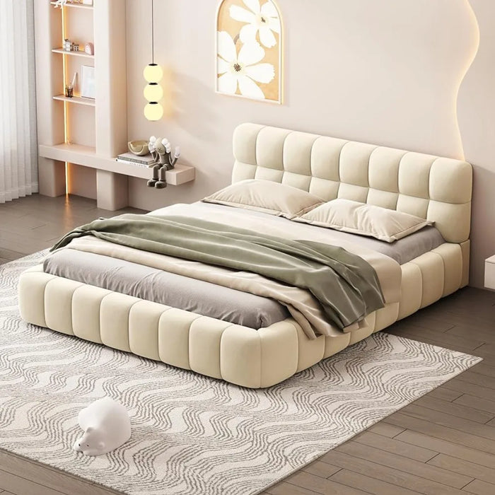 Linen Low Platform Bed Beds and Furniture for Home Modern Queen Size Upholstered Bed Frame Wingback No Spring Required Bedroom