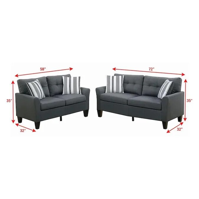 Living Room Furniture 2pc Sofa Set Coffee Polyfiber Tufted Sofa Loveseat w Pillows Cushion Couch Plywood base