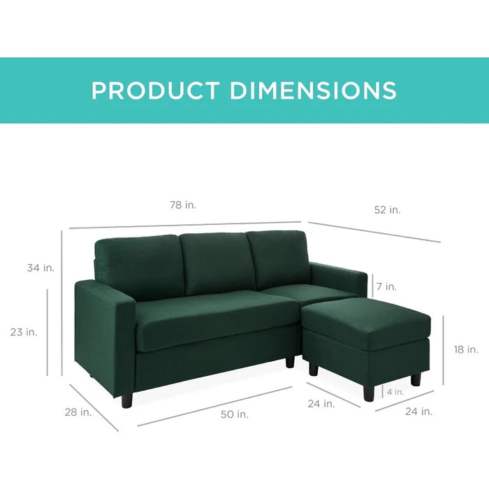 Best Choice Products Upholstered Sectional Sofa for Home, Apartment, Dorm, 3-Seat, L-Shape Design, Reversible Ottoman Bench