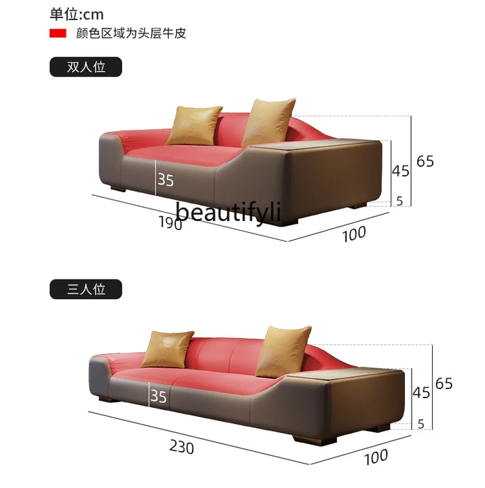 Italian Genuine Leather First Layer Cowhide Modern Minimalist Nordic Shaped Sofa Small Apartment Living Room