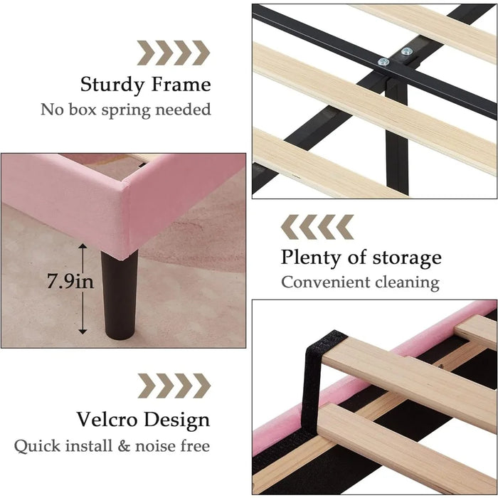 Bed frame with adjustable headboard/clustered mattress base, supported by wooden boards, easy to assemble, bed frame